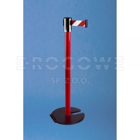 Industrieller Absperrpfosten mit Absperrband 2,7 m, Basis auf Rolle