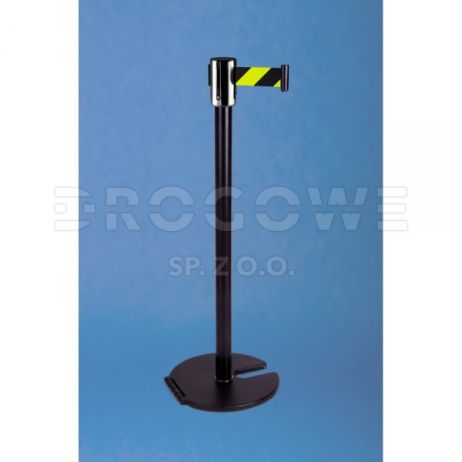 Industrieller Absperrpfosten mit Absperrband 2,7 m, Basis auf Rolle