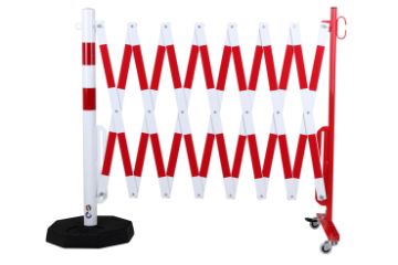 Scherengitter + Sperrpfosten mit mobiler Fußplatte, 4 m, Rot / Weiß