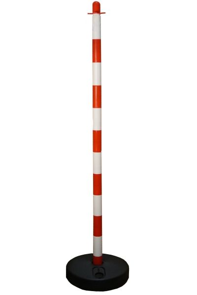 Kettenpfosten 1300 mm, Kunststoffsockel rund, Weiß/Rot