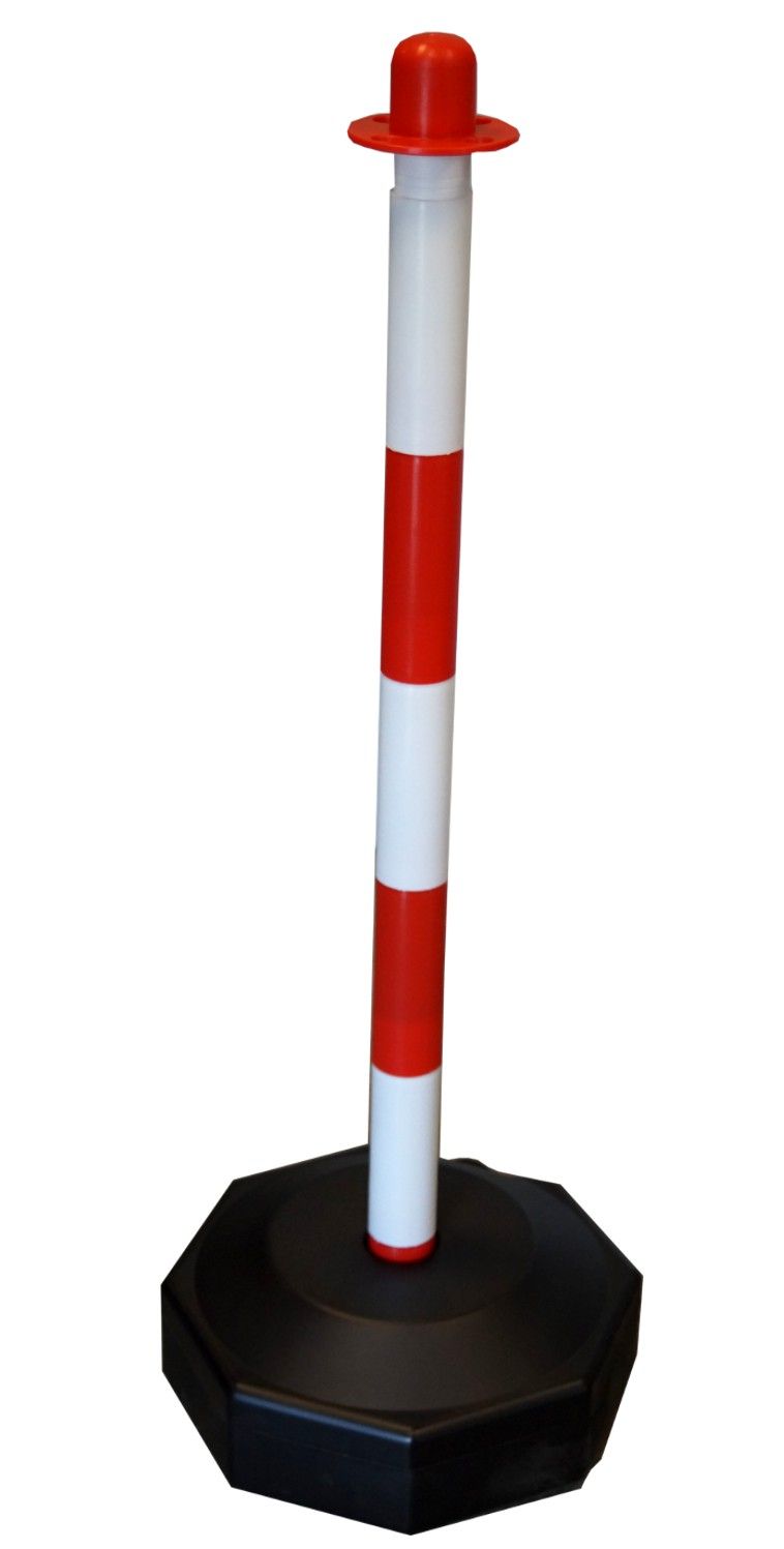 Kettenpfosten 90 cm Weiß/Rot – Kunststoff-Oktagonfuß 6 kg