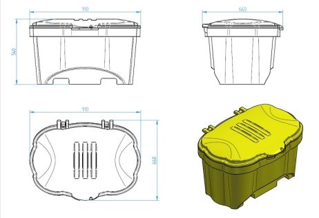 Streugutbehälter, 150 liter, gelb