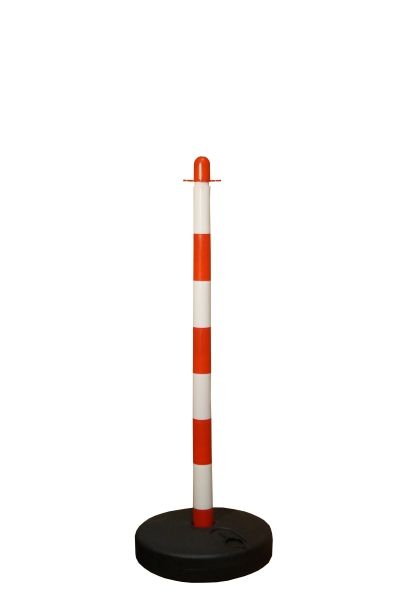 Chain post 900 mm, plastic base round, white / red