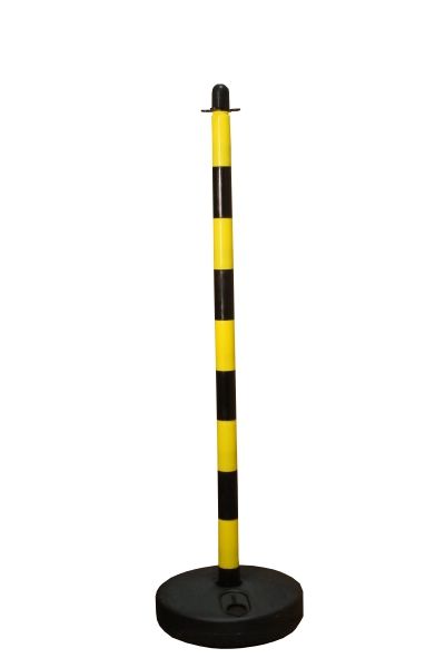 Chain post 1100 mm, plastic base round, yellow / black