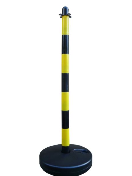Chain post 900 mm, plastic base round, yellow / black