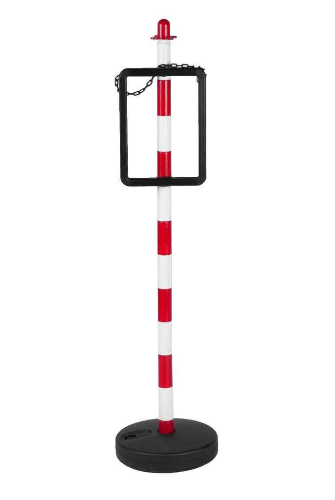 Chain post 900 mm, plastic base, white / red