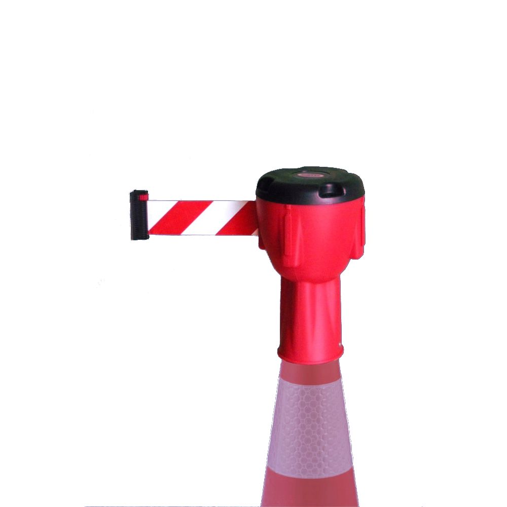 Red head for a bollard with a 10 m warning tape - red/white