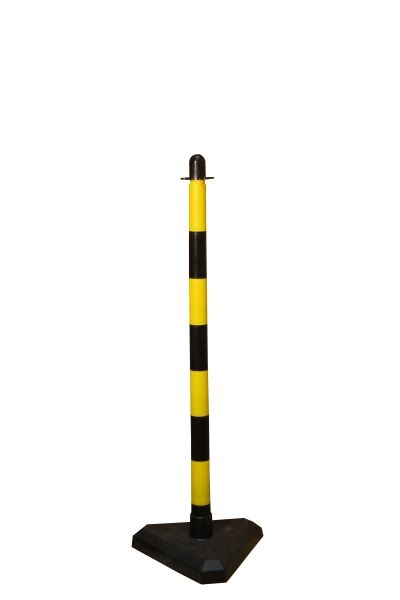 Poteau de balisage à chaîne 90 cm jaune/noir socle béton 3 kg