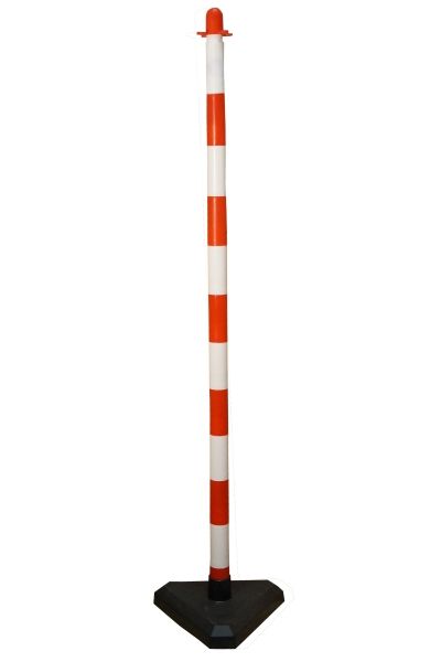 Poteau de balisage à chaîne 130 cm blanc/rouge socle béton 3 kg
