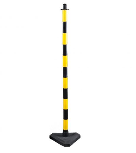 Poteau à chaîne 130 cm jaune/noir - socle béton