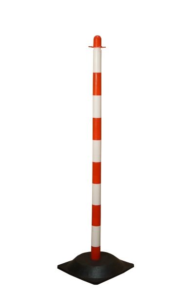 Poteau à chaîne 110 cm rouge et blanc - Embase caoutchouc