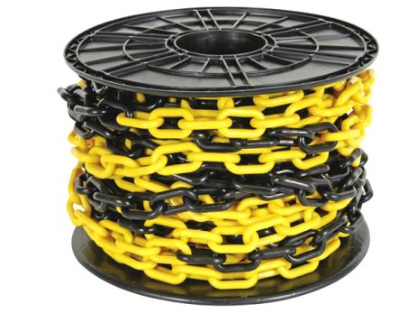 Chaîne de signalisation plastique 8 mm jaune / noir sur bobine 25 m