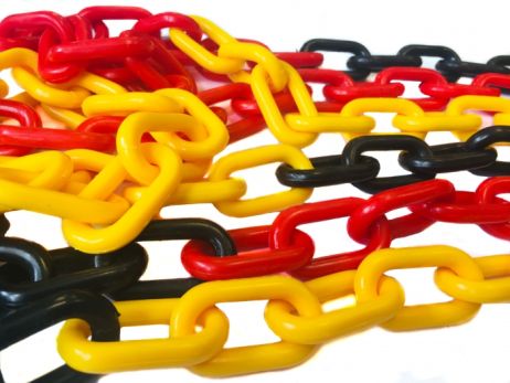 Chaîne de balisage en plastique 8 mm tricolore - Jaune/Rouge/Noir (25 m)