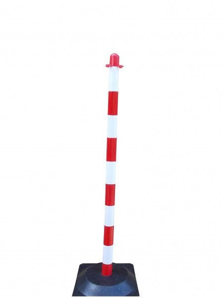 Poteau à chaîne 1300 mm blanc/rouge - base caoutchouc