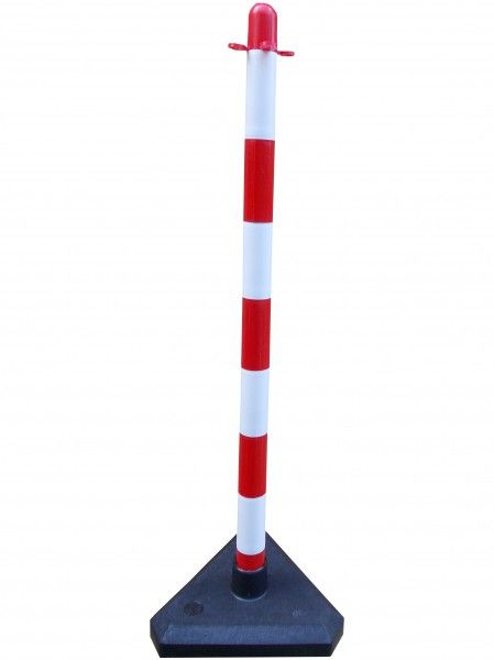 Poteau de balisage à chaîne 90 cm blanc/rouge socle béton 3 kg