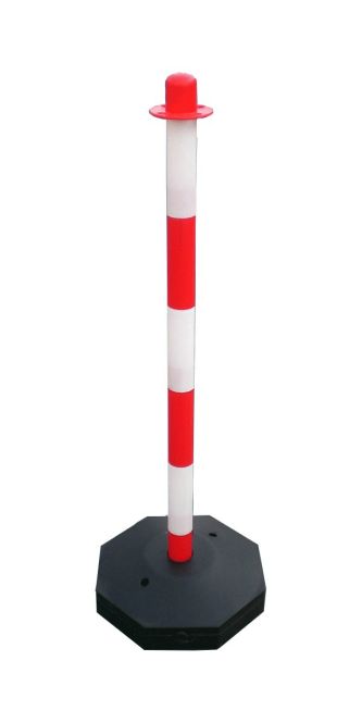 Poteau à chaîne 90 cm rouge et blanc embase octogonale