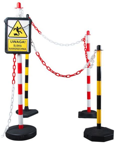 Poteau à chaîne 90 cm rouge et blanc embase octogonale