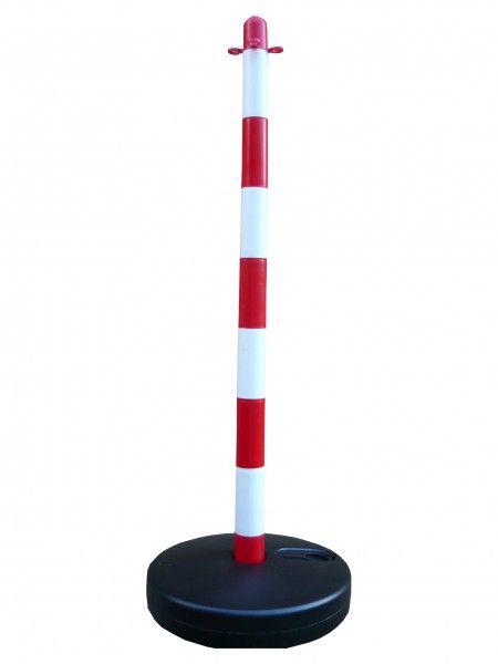Poteau à chaîne 900 mm blanc/rouge - socle plastique
