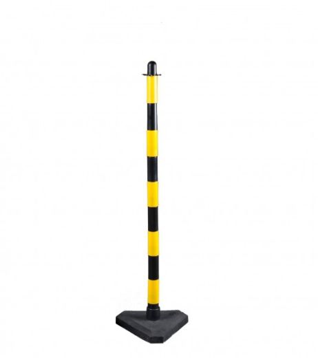 Poteau à chaîne 110 cm jaune et noir - Embase béton