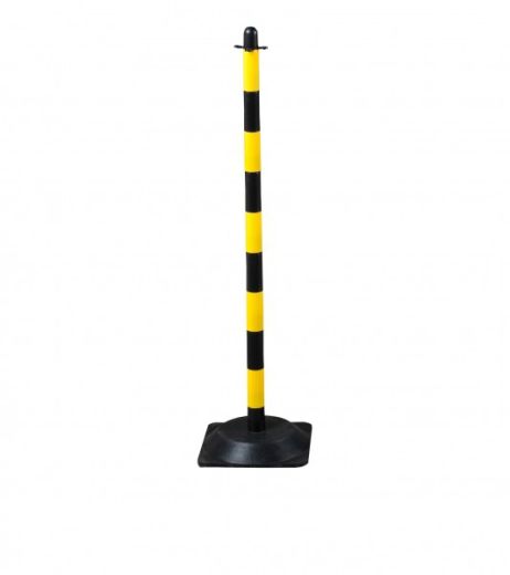 Poteau à chaîne 110 cm jaune et noir - Embase caoutchouc