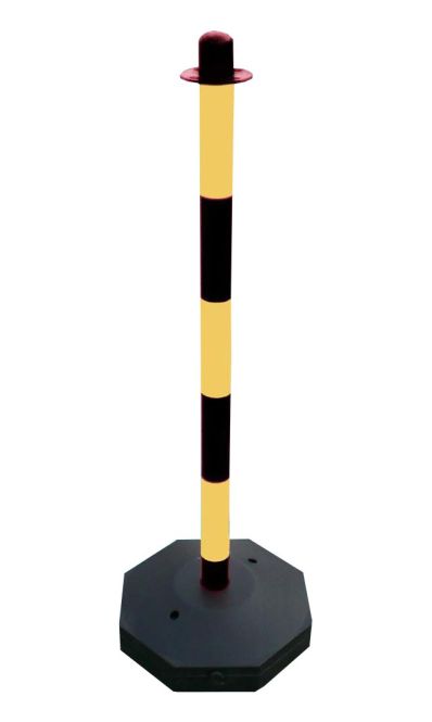 Poteau à chaîne 90 cm jaune et noir embase octogonale