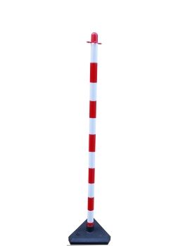 Poteau de balisage à chaîne 130 cm blanc/rouge socle béton 3 kg