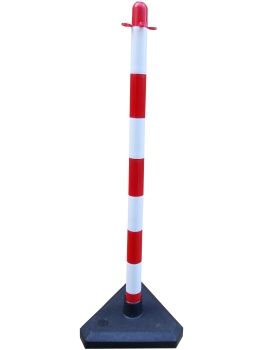 Poteau de balisage à chaîne 90 cm blanc/rouge socle béton 3 kg