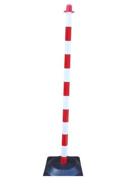 Poteau à chaîne 1300 mm blanc/rouge - base caoutchouc