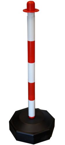 Poteau de balisage à chaîne 90 cm blanc/rouge - Socle octogonal 6 kg