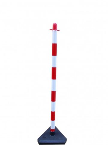 Poteau à chaîne 110 cm rouge et blanc - Embase béton