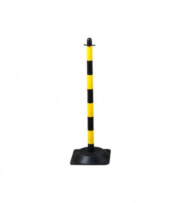 Poteau de balisage à chaîne 90 cm jaune/noir socle caoutchouc 1,8 kg