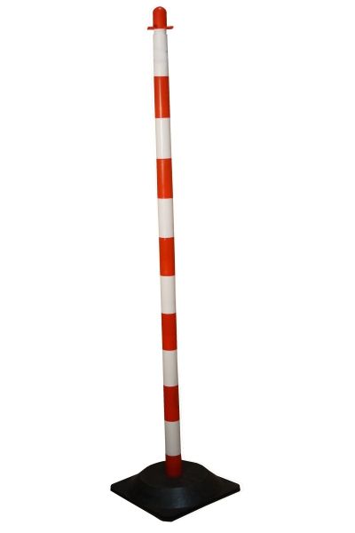 Poteau à chaîne 1300 mm blanc/rouge - base caoutchouc