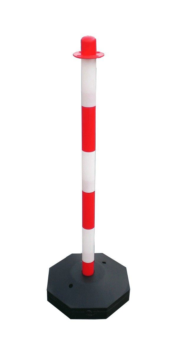 Poteau à chaîne 90 cm rouge et blanc embase octogonale