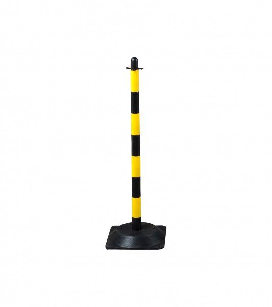 Poteau de balisage à chaîne 90 cm jaune/noir socle caoutchouc 1,8 kg