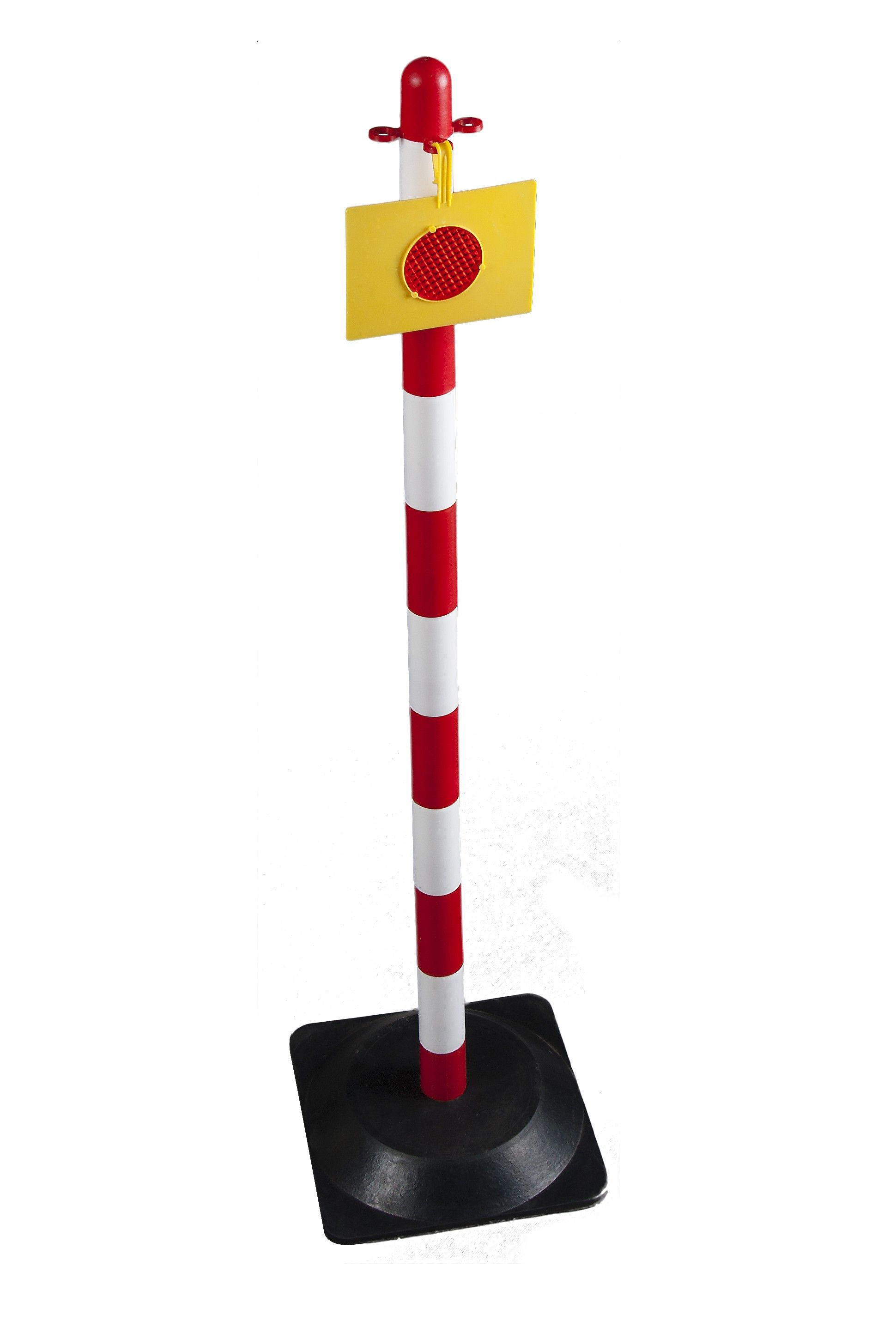 Poteau de balisage à chaîne 90 cm jaune/noir socle caoutchouc 1,8 kg