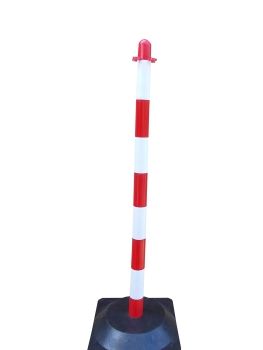 Poteau de balisage à chaîne 90 cm blanc/rouge socle caoutchouc 1,8 kg