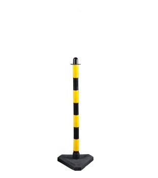 Poteau de balisage à chaîne 90 cm jaune/noir socle béton 3 kg