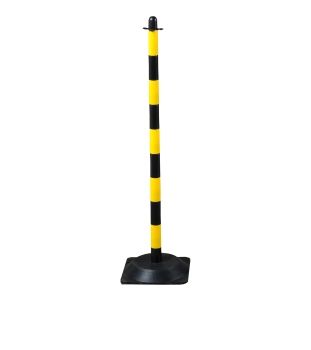 Poteau à chaîne 110 cm jaune et noir - Embase caoutchouc