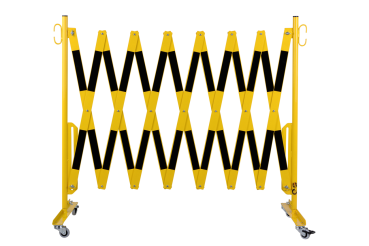 Scherengitter-4-m-gelb-schwarz-Rollenfüßen