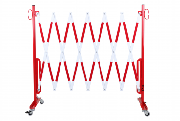 Scherengitter-3,6-m-Rot-Weiß-Rollenfüßen