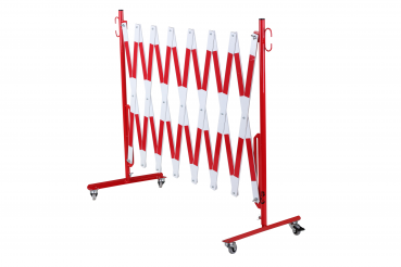 Scherengitter-4-m-Rot-Weiß-Rollenfüßen-3