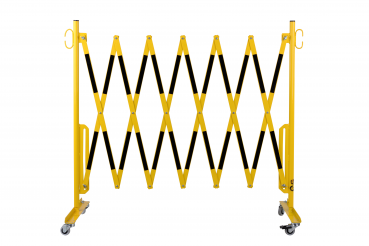 Scherengitter-3,6-m-gelb-schwarz-Rollenfüßen