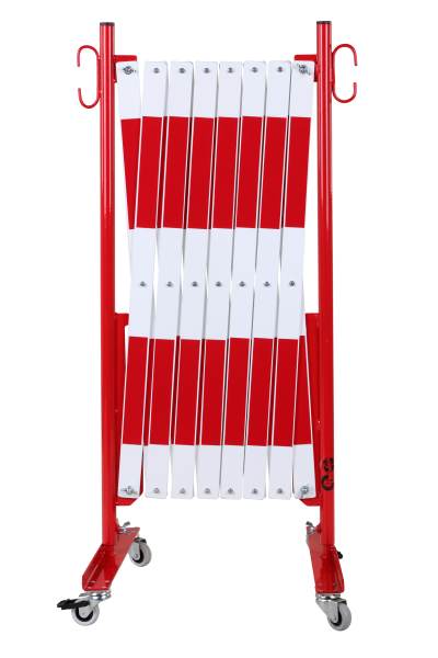 Scherengitter-4-m-Rot-Weiß-Rollenfüßen-2