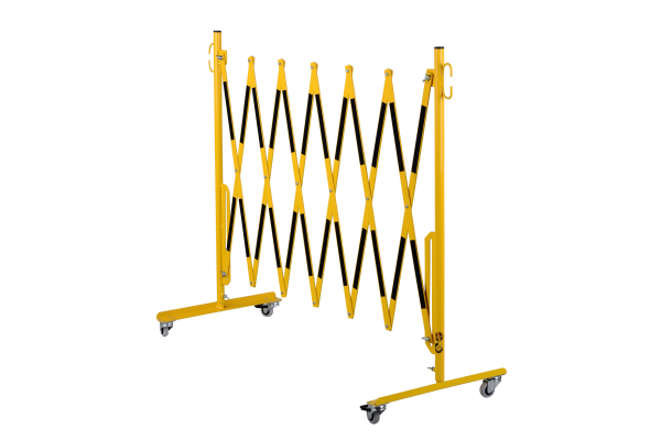 Scherengitter-3,6-m-gelb-schwarz-Rollenfüßen-2