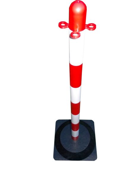 Paletto di delimitazione per catene 90 cm bianco/rosso con base in gomma