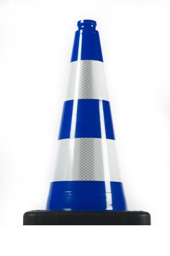 Cono da cantiere 500 mm in PVC blu con base pesante - Rifrangente R1