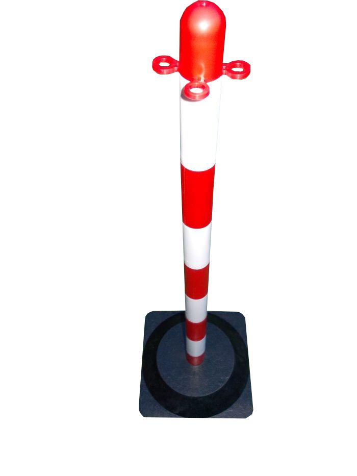 Paletto di delimitazione per catene 90 cm bianco/rosso con base in gomma
