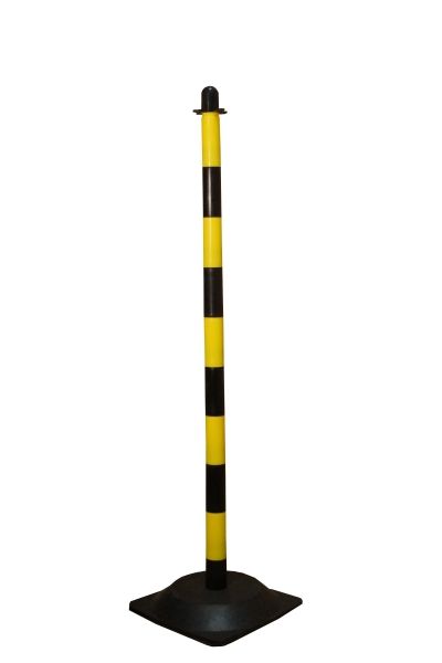 Kettingpaal 1100 mm, recycling rubber voet, geel/zwart