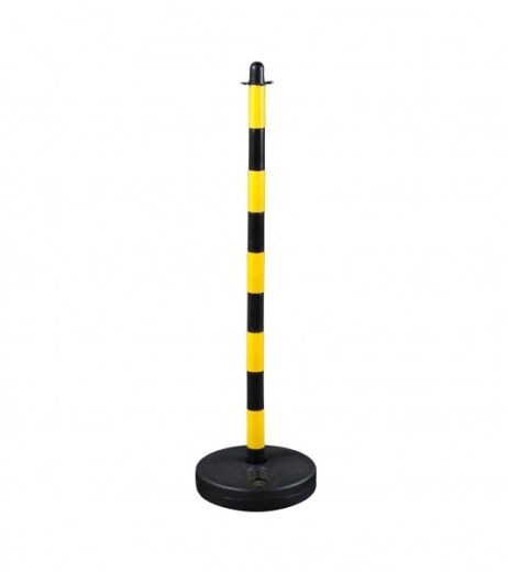 Kettingpaal 1100 mm, ronde kunststof voet, geel/zwart