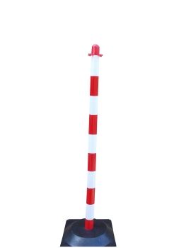 Kettingpaal 1100 mm, recycling rubber voet, wit/rood
